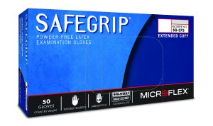 SafeGrip Powder-Free Extended Cuff Latex Disposable Gloves - Small (50/Box)